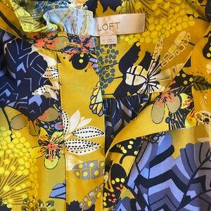 LOFT Floral Ruffle Sleeve Blouse - Yellow and Blue Size XS